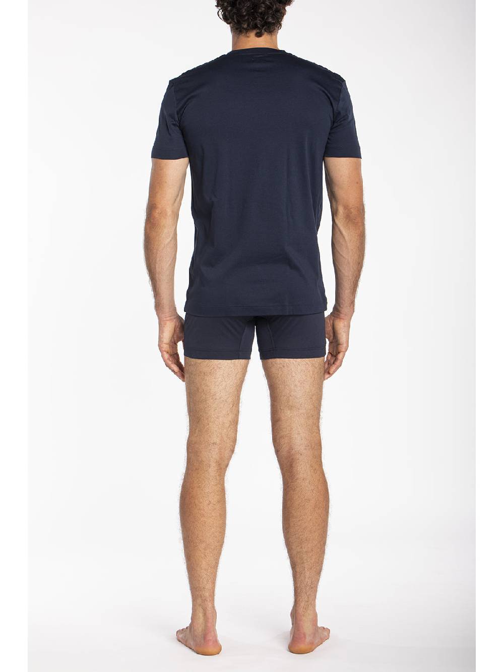 Julipet Maglietta Blu Scollo A V In Interlock Di Puro Cotone "doppia Maglia"