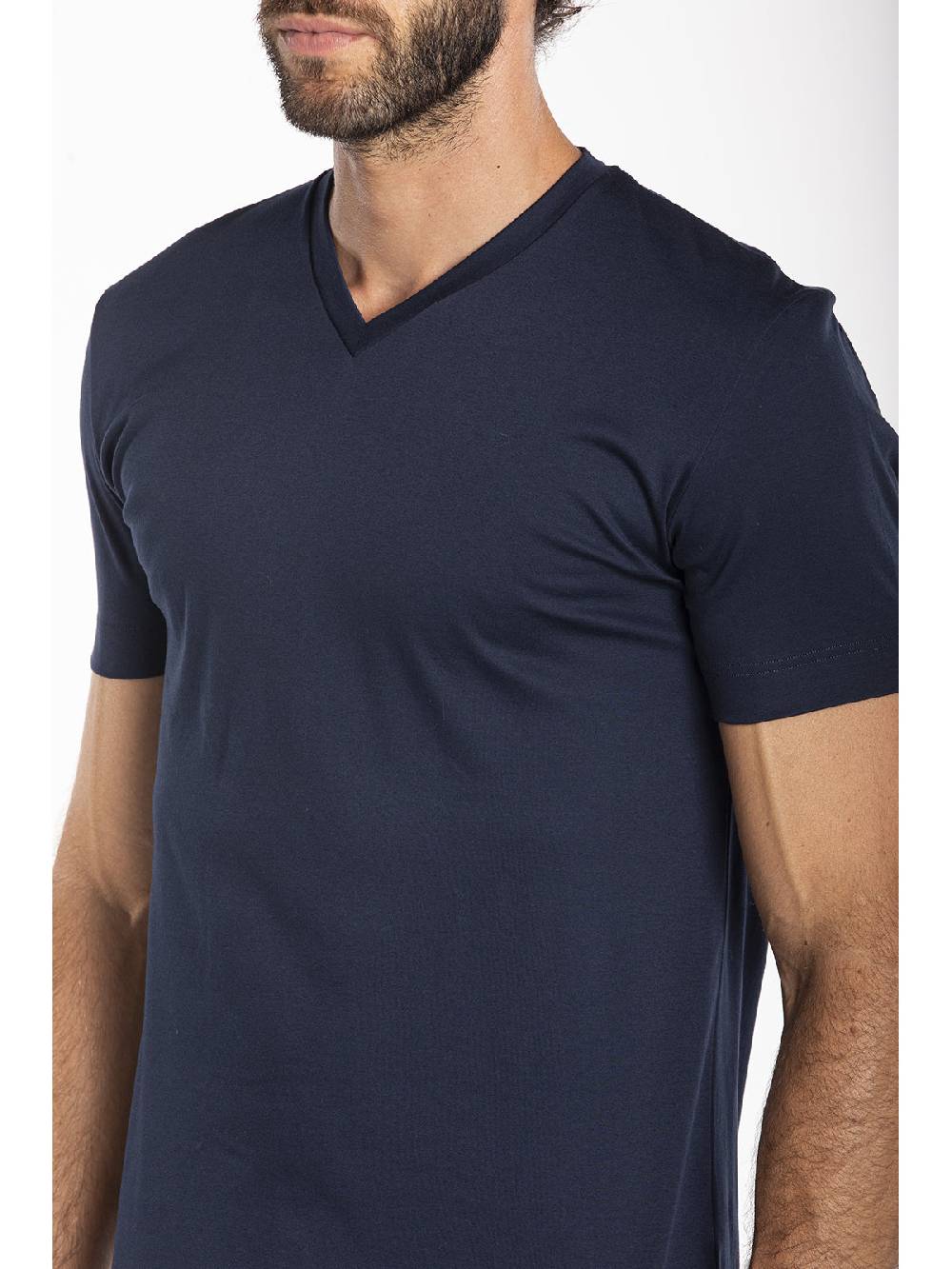 Julipet Maglietta blu scollo a v in interlock di puro cotone "doppia maglia"