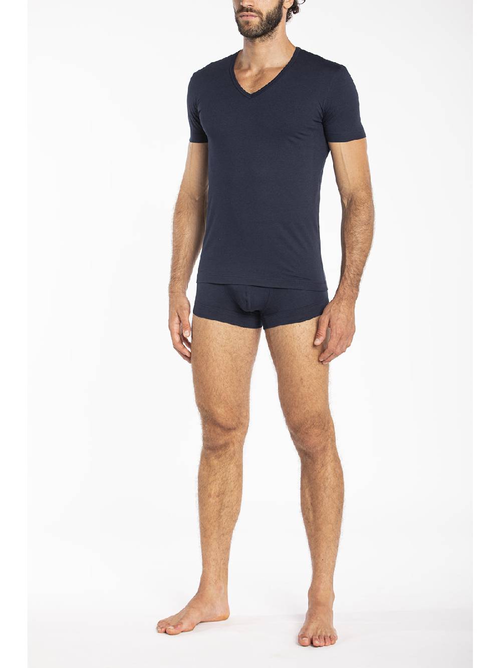 Julipet Maglietta Blu Scollo A V In Jersey Di Cotone Makò Elasticizzato