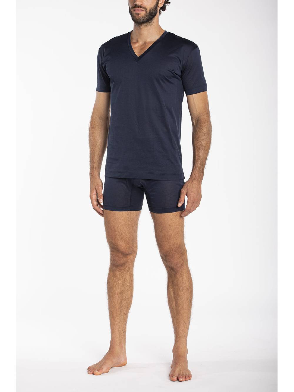 Julipet Maglietta Blu Scollo A V In Jersey Di Puro Cotone Mercerizzato E Gasato