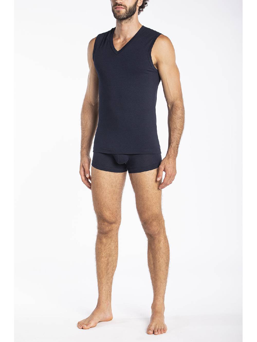 Julipet Maglietta Blu Smanicata In Jersey Di Cotone Elasticizzato