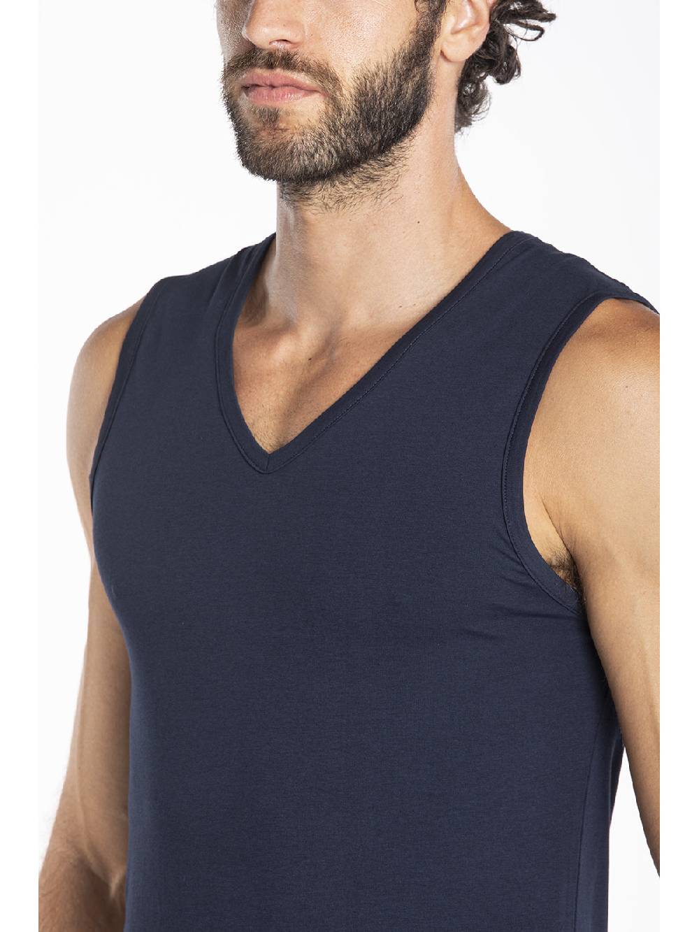 Julipet Maglietta blu smanicata in leggero jersey di cotone elasticizzato