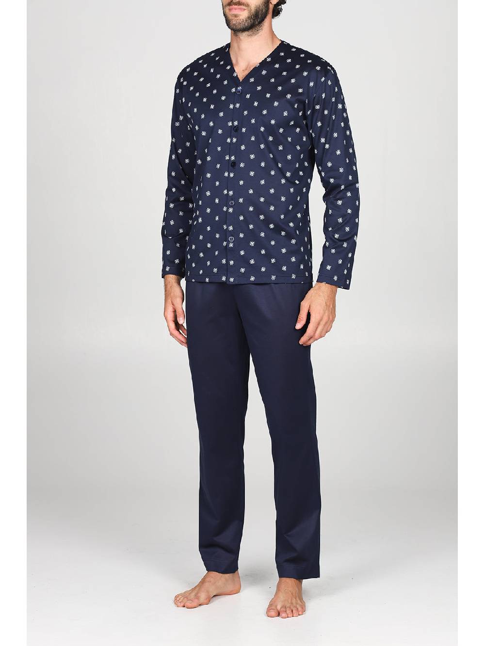 Julipet Pigiama A Cardigan In Pregiato Cotone Mercerizzato In Fantasia "bussola"