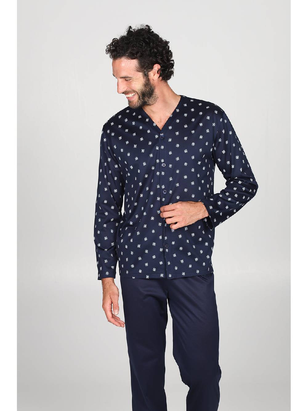 Julipet Pigiama A Cardigan In Pregiato Cotone Mercerizzato In Fantasia "bussola"