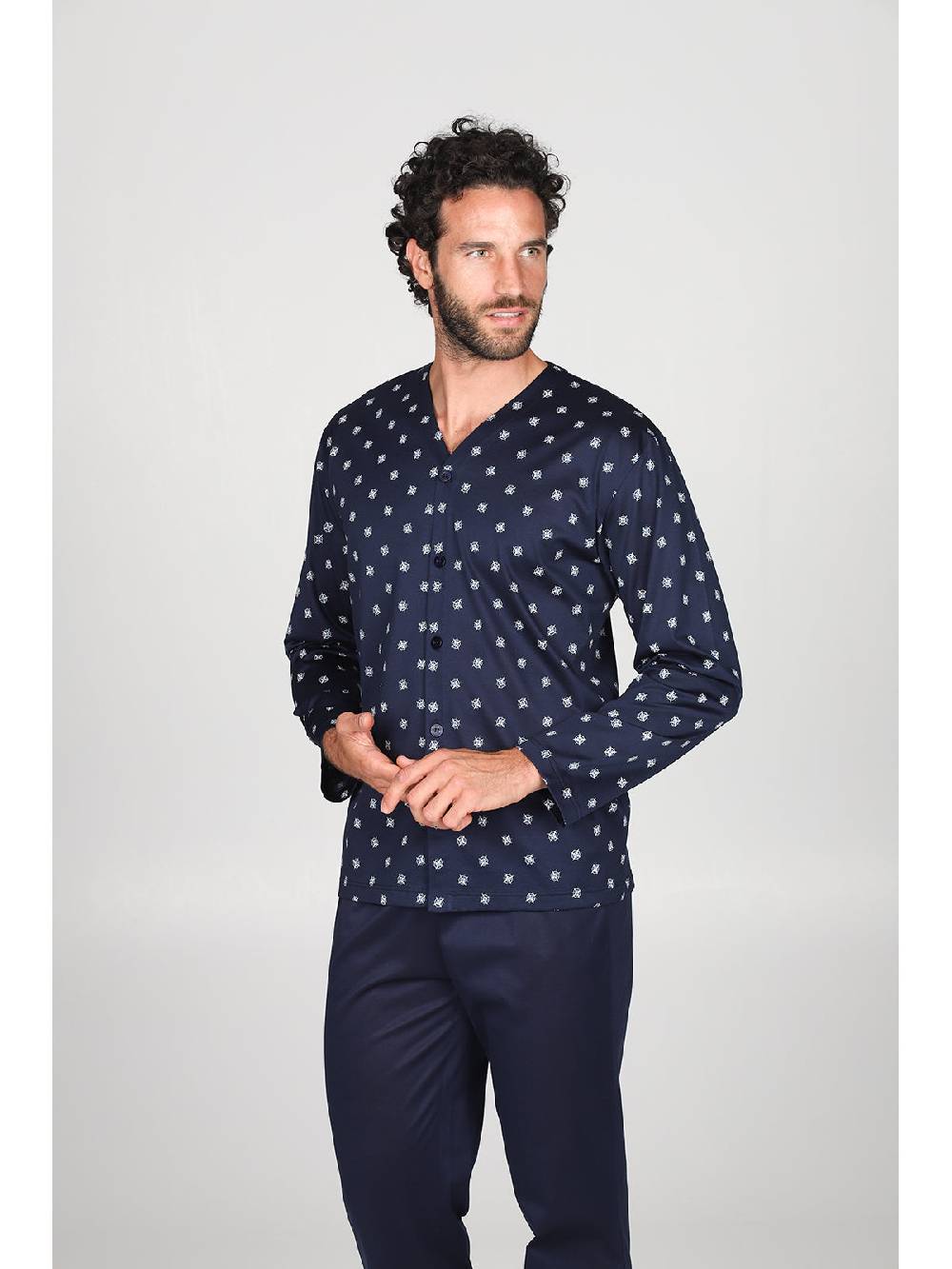 Julipet Pigiama A Cardigan In Pregiato Cotone Mercerizzato In Fantasia "bussola"