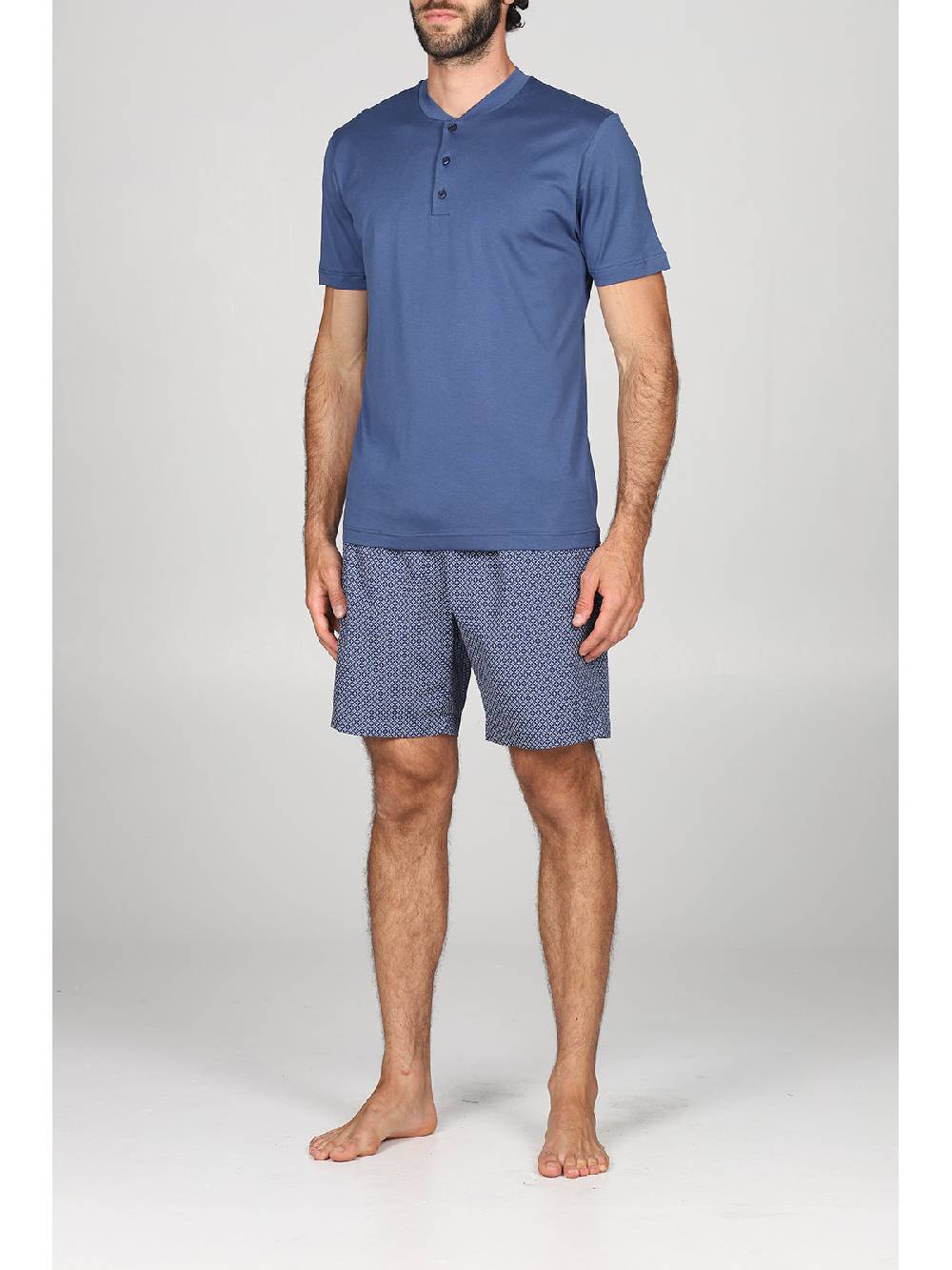 Julipet Pigiama A Serafino In Jersey E Popeline Di Puro Cotone Blu