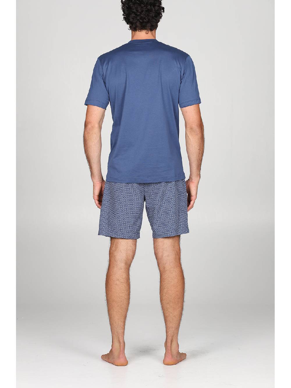 Julipet Pigiama A Serafino In Jersey E Popeline Di Puro Cotone Blu