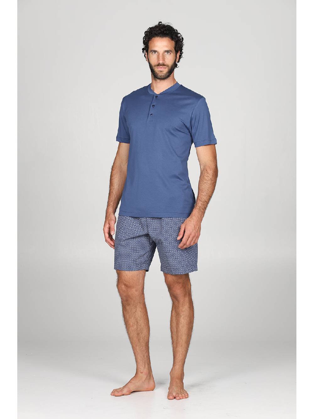 Julipet Pigiama A Serafino In Jersey E Popeline Di Puro Cotone Blu