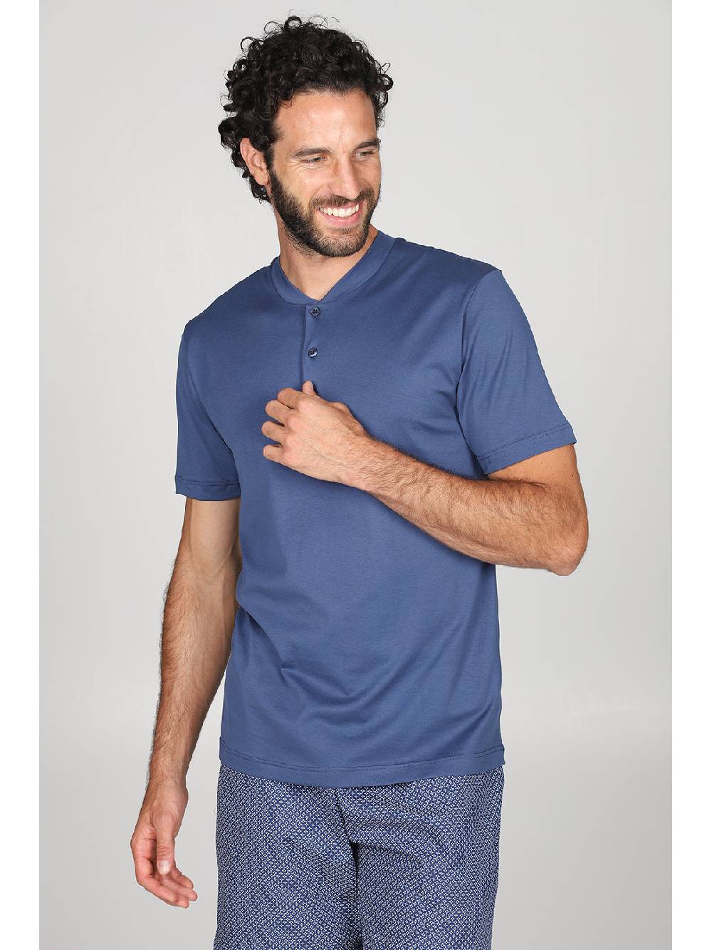 Julipet Pigiama A Serafino In Jersey E Popeline Di Puro Cotone Blu