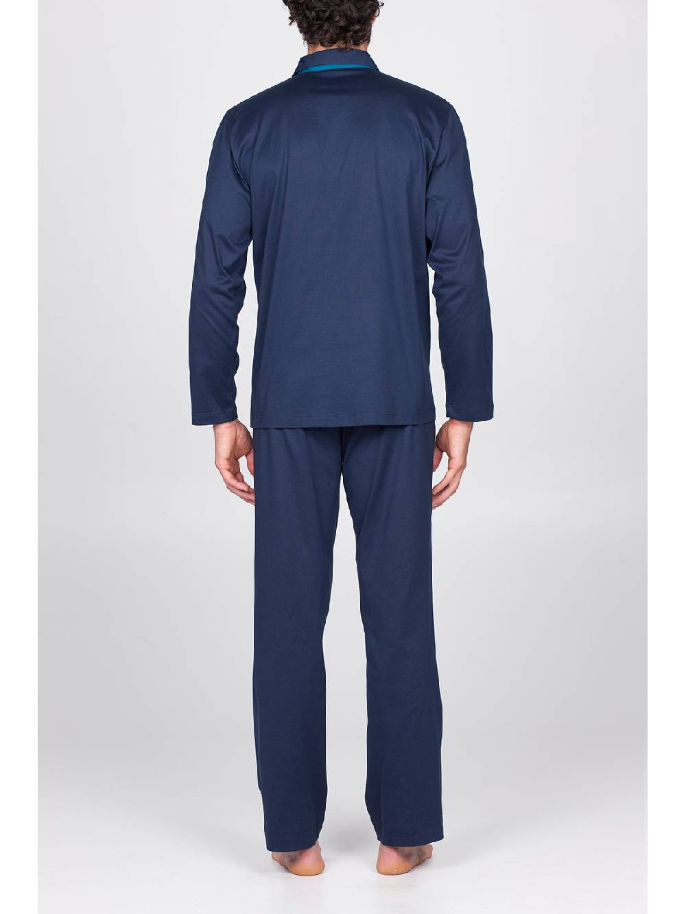 Julipet Pigiama Aperto In Setoso Puro Cotone Mercerizzato Blu, Con Colletto Camicia