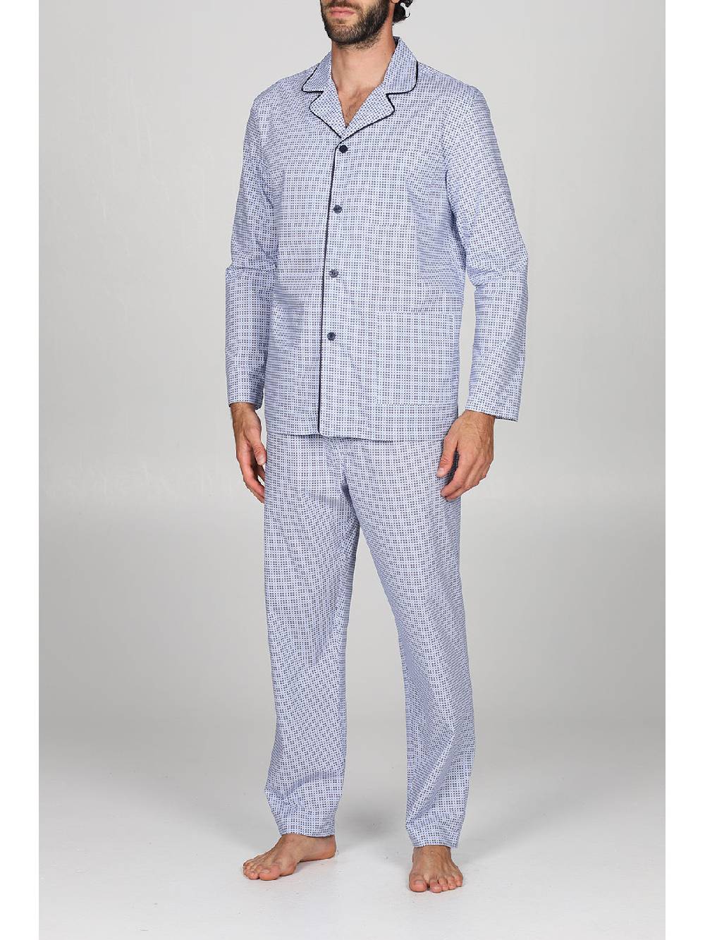 Julipet Pigiama Cardigan Con Petto A Bavero In Pregiato Popeline Stampato Microfantasia