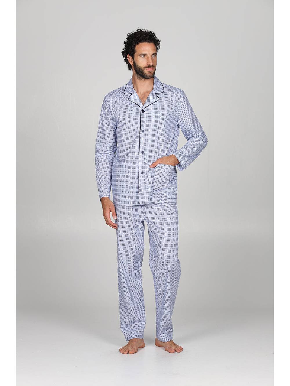 Julipet Pigiama Cardigan Con Petto A Bavero In Pregiato Popeline Stampato Microfantasia