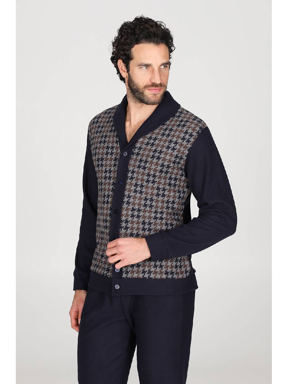 Julipet Pigiama Cardigan In Confortevole Jacquard Di Cotone