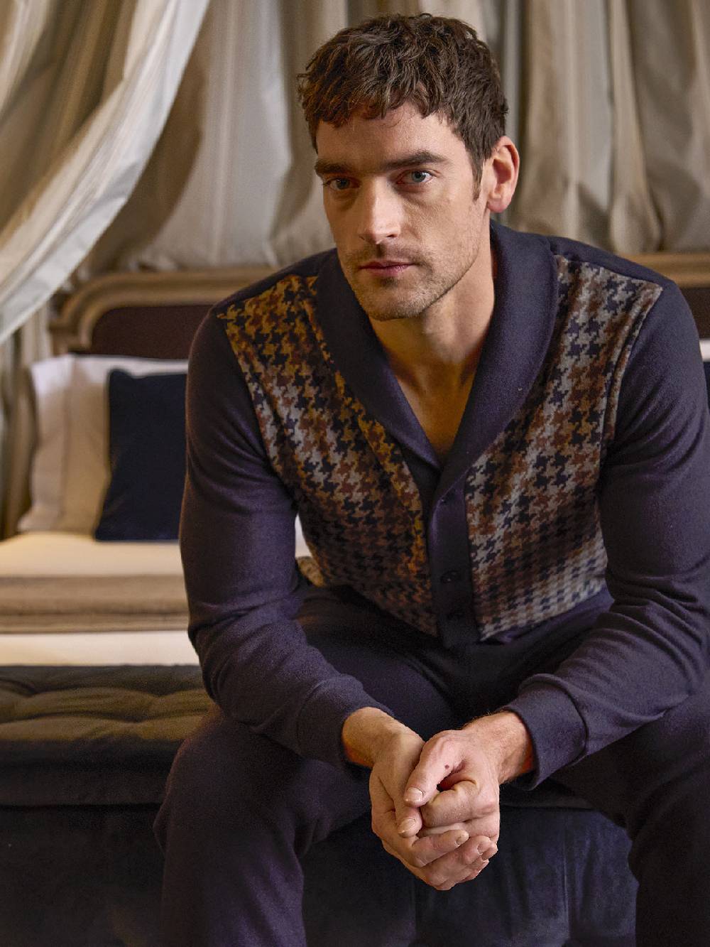 Julipet Pigiama cardigan in confortevole jacquard di cotone