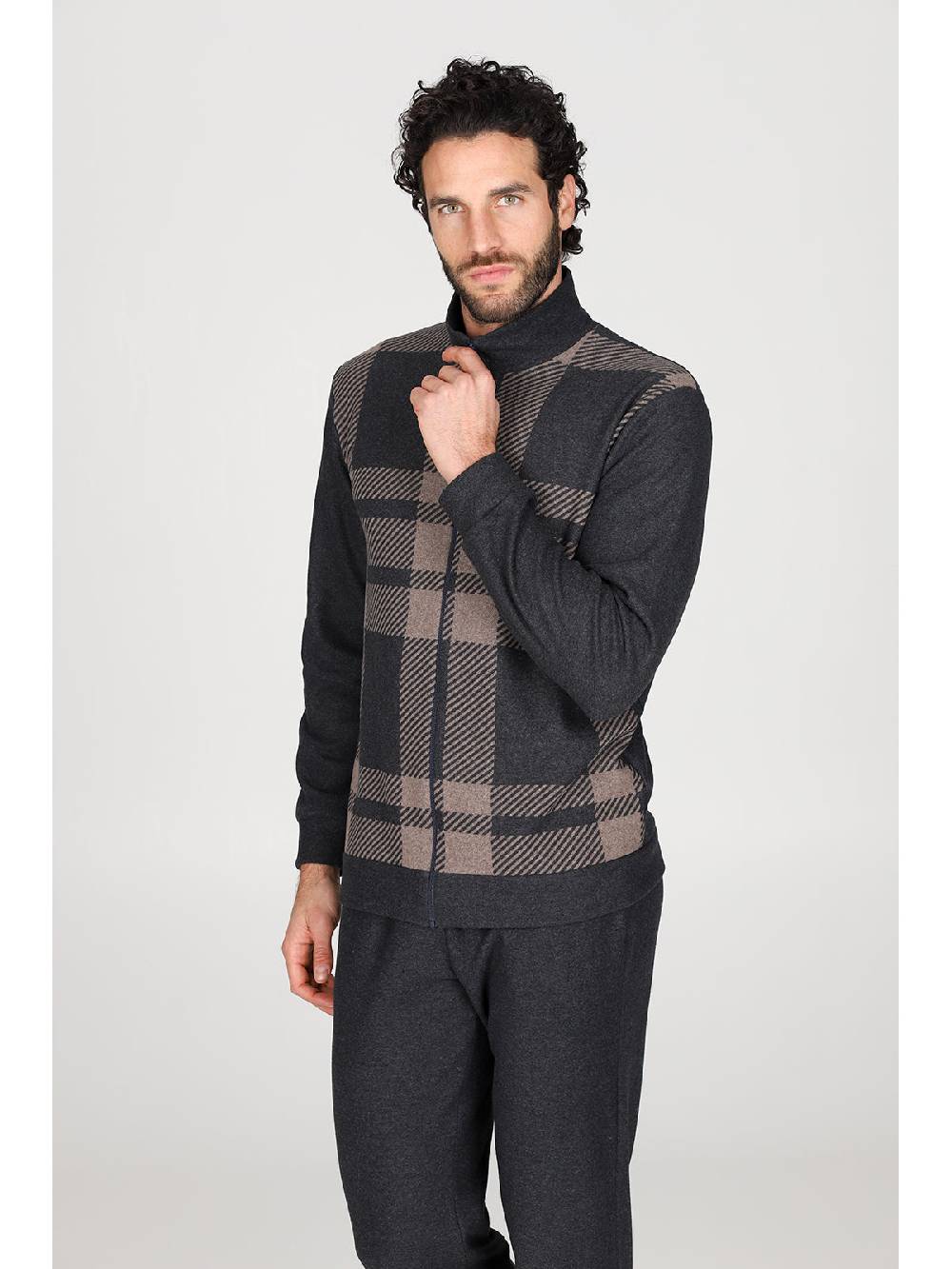 Julipet Pigiama Con Zip In Confortevole Jacquard Di Cotone