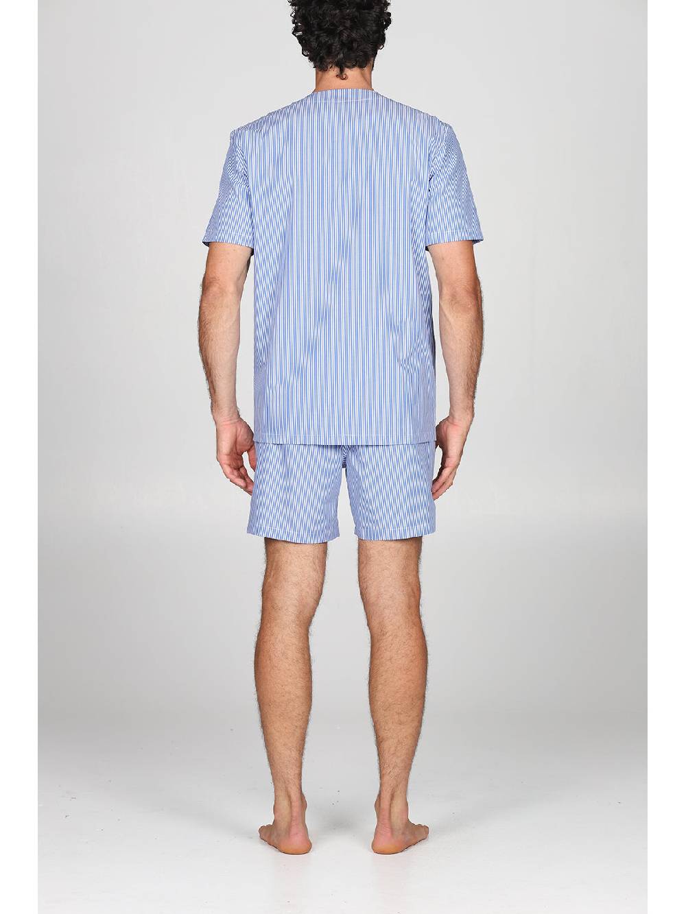 Julipet Pigiama Corto Aperto A Cardigan In Pregiato Popeline Tinto In Filo A Righe