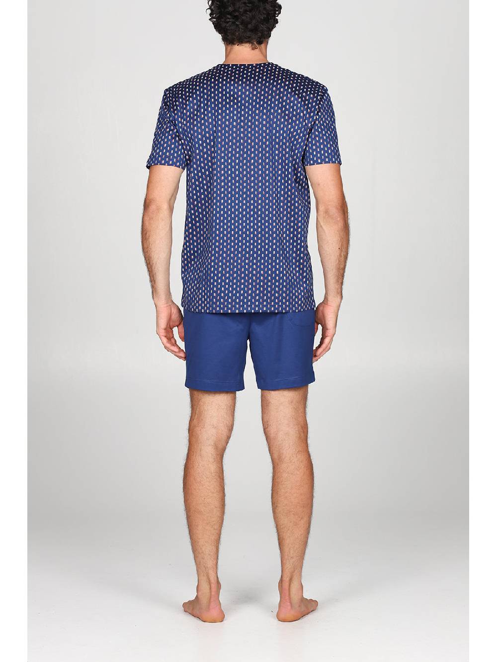 Julipet Pigiama Corto Aperto, In Setoso Puro Cotone Mercerizzato Con Classico Disegno Cravatteria