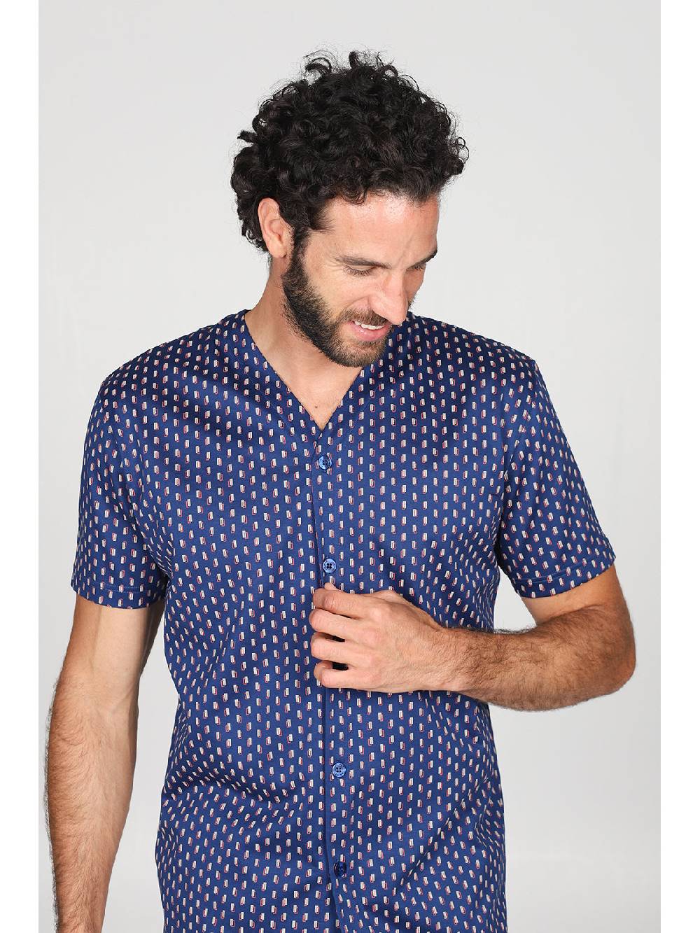 Julipet Pigiama Corto Aperto, In Setoso Puro Cotone Mercerizzato Con Classico Disegno Cravatteria