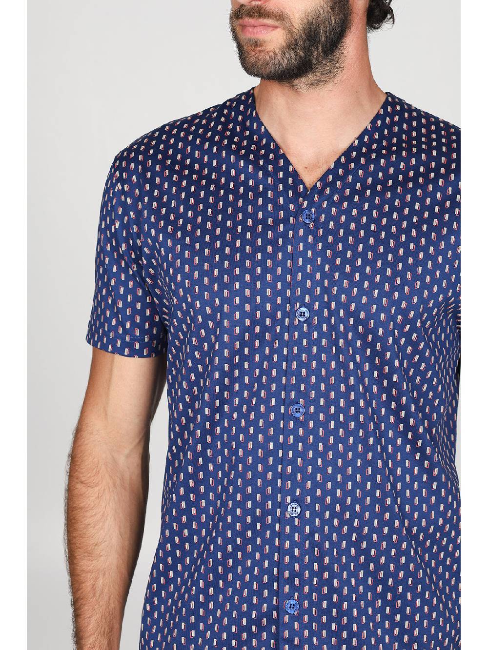 Julipet Pigiama corto aperto, in setoso puro cotone mercerizzato con classico disegno cravatteria