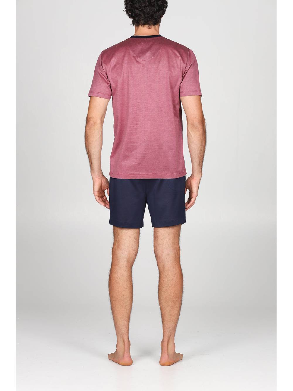 Julipet Pigiama Corto Collo Serafino In Pregiato 100% Filoscozia Fil A Fil Bordeaux