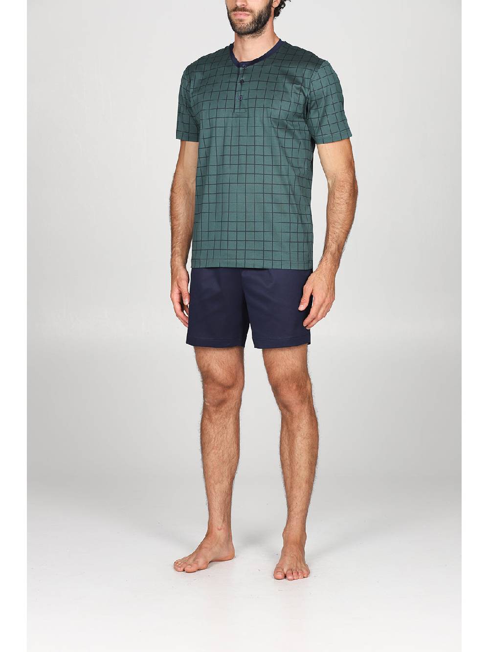 Julipet Pigiama Corto Con Disegno A Quadri, Collo A Serafino In Ricercato Luxury Jersey