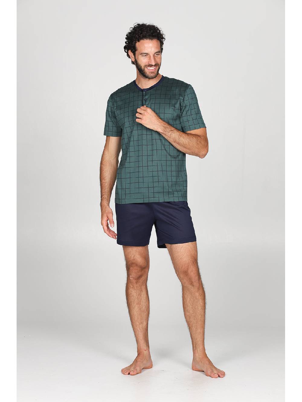 Julipet Pigiama Corto Con Disegno A Quadri, Collo A Serafino In Ricercato Luxury Jersey