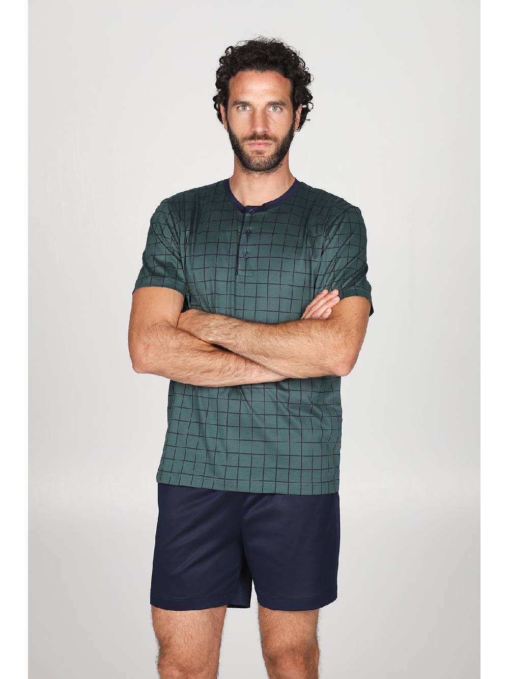 Julipet Pigiama Corto Con Disegno A Quadri, Collo A Serafino In Ricercato Luxury Jersey