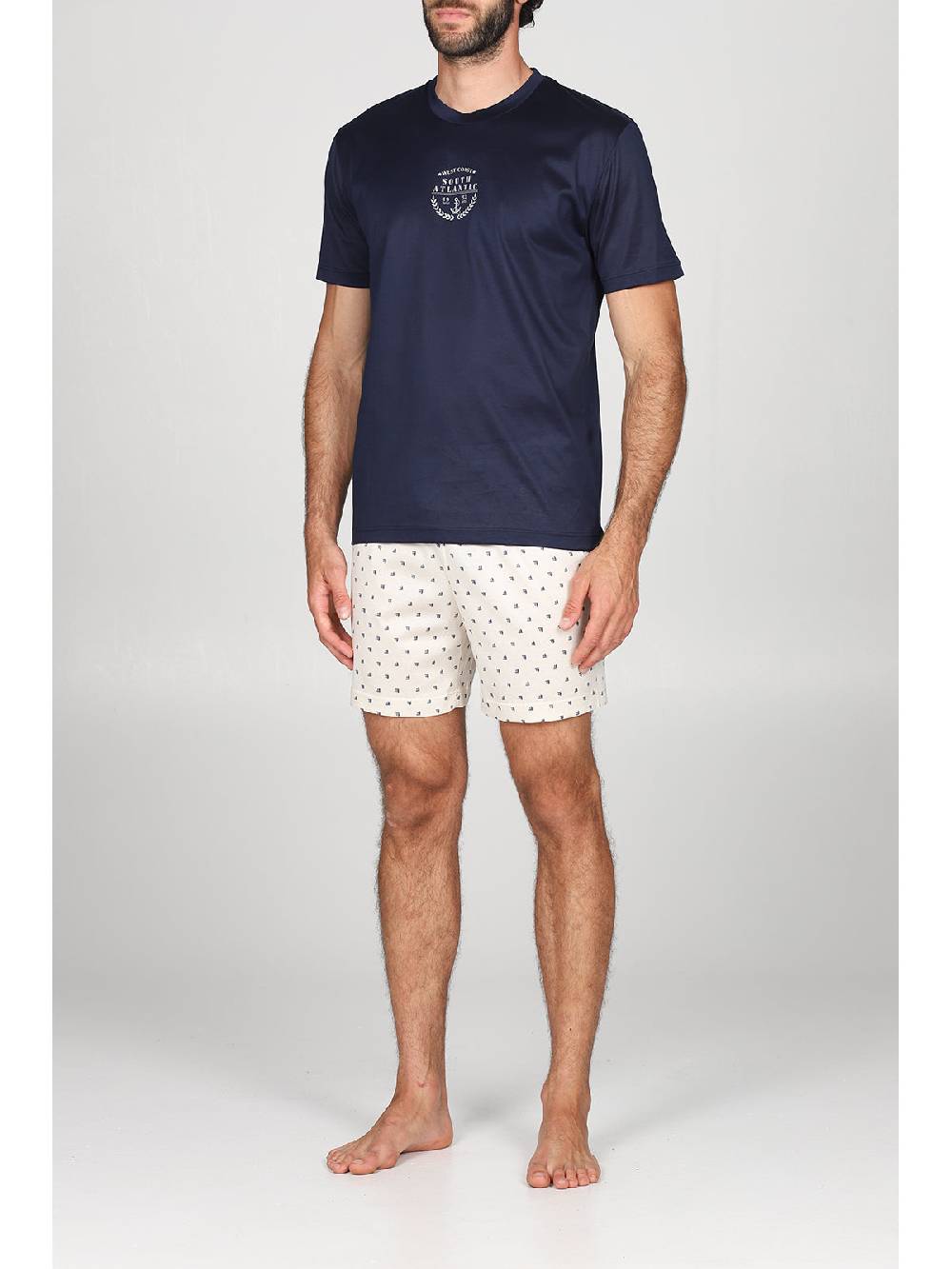 Julipet Pigiama Corto Girocollo In Ricercato Puro Cotone Mercerizzato, Disegno "vele"