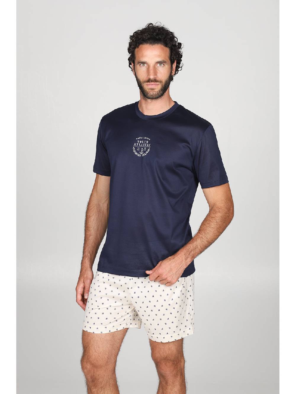 Julipet Pigiama Corto Girocollo In Ricercato Puro Cotone Mercerizzato, Disegno "vele"