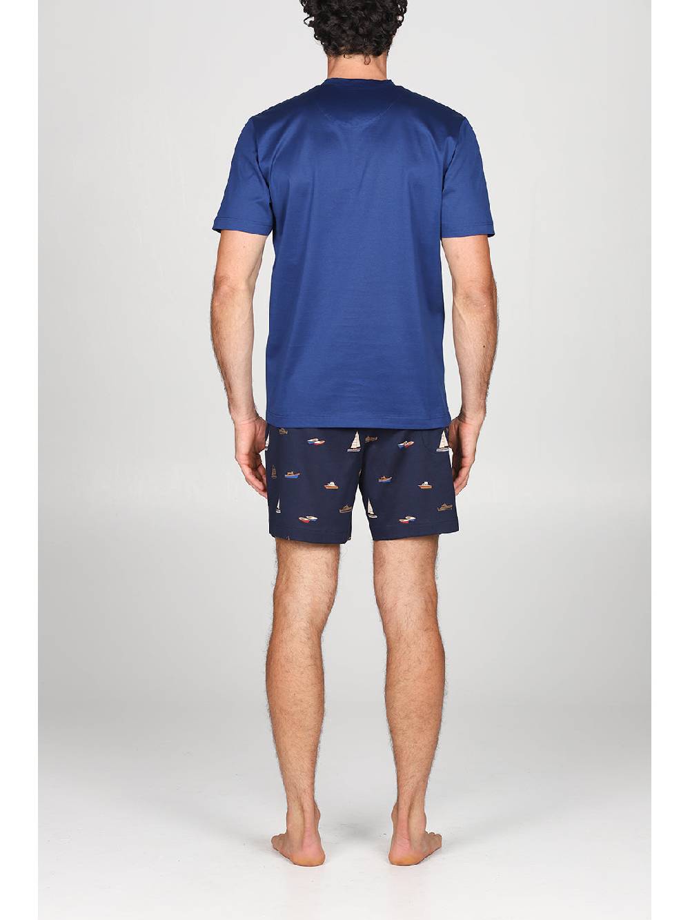 Julipet Pigiama Corto In Pregiato Puro Cotone Mercerizzato Con Disegno "barche" Sui Pantaloncini