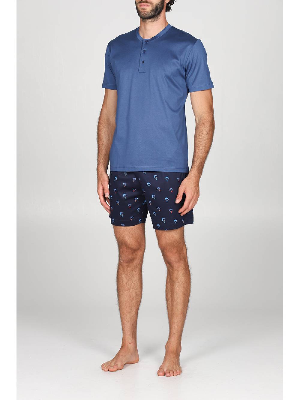 Julipet Pigiama Corto In Setoso Puro Cotone Con Disegno "parapendio" Sul Pantaloncino