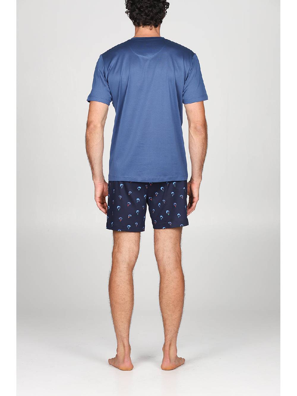 Julipet Pigiama Corto In Setoso Puro Cotone Con Disegno "parapendio" Sul Pantaloncino