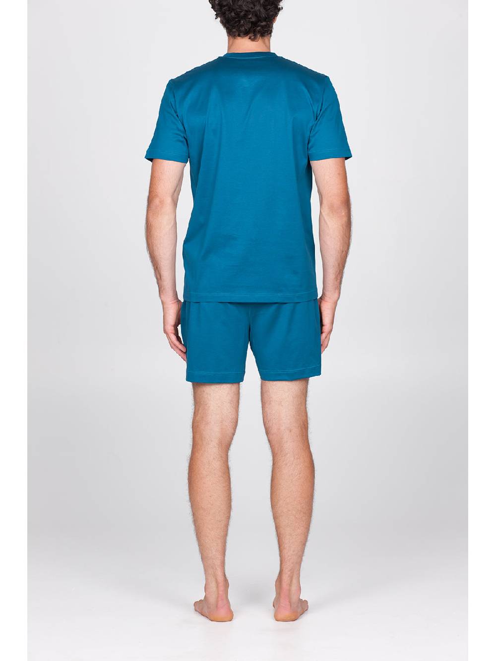 Julipet Pigiama Corto In Setoso Puro Cotone Mercerizzato Colore Petrolio