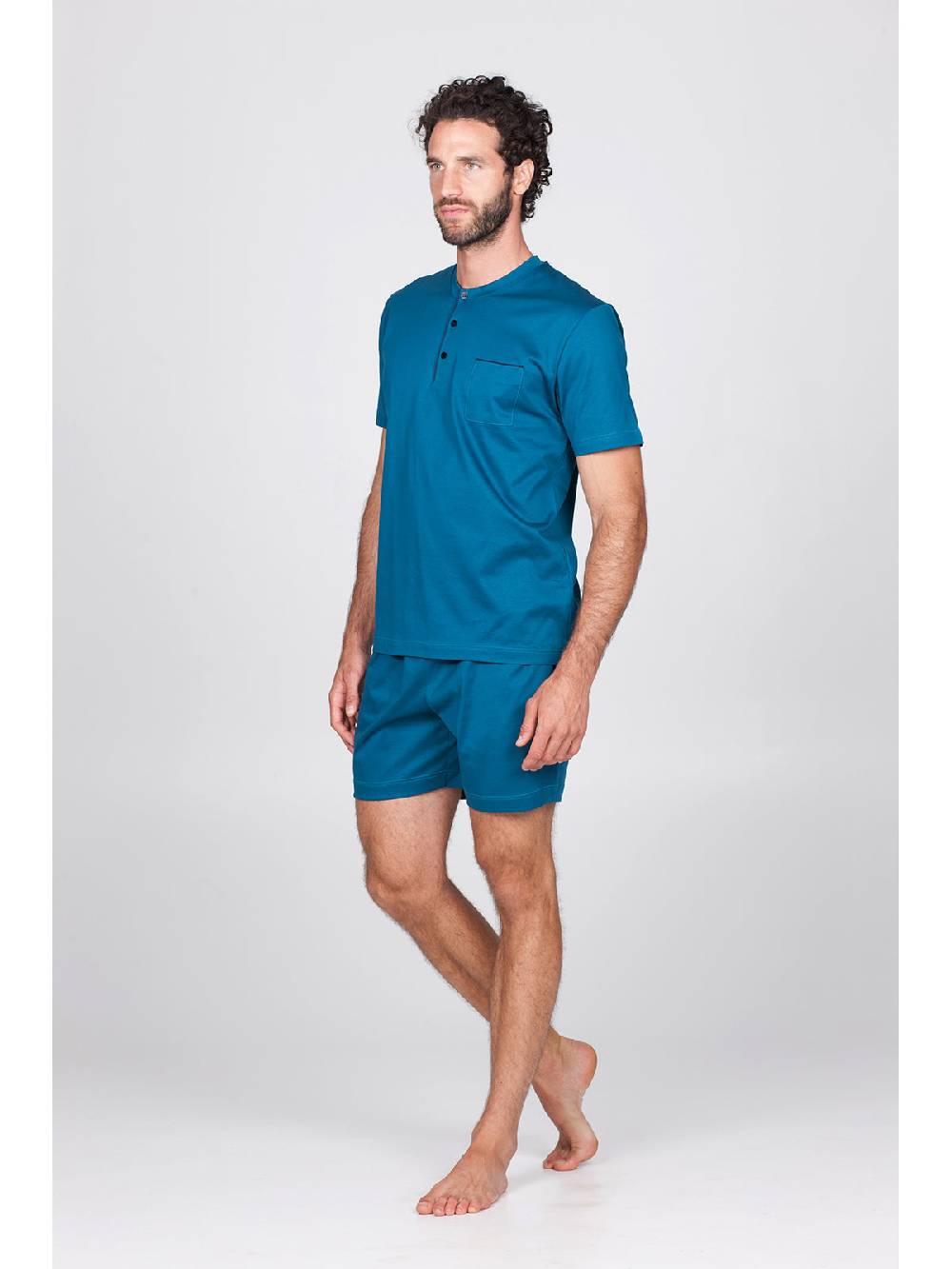 Julipet Pigiama Corto In Setoso Puro Cotone Mercerizzato Colore Petrolio