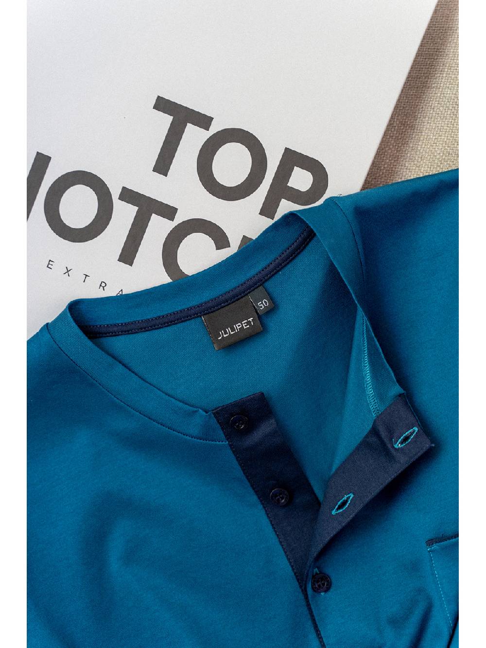 Julipet Pigiama Corto In Setoso Puro Cotone Mercerizzato Colore Petrolio