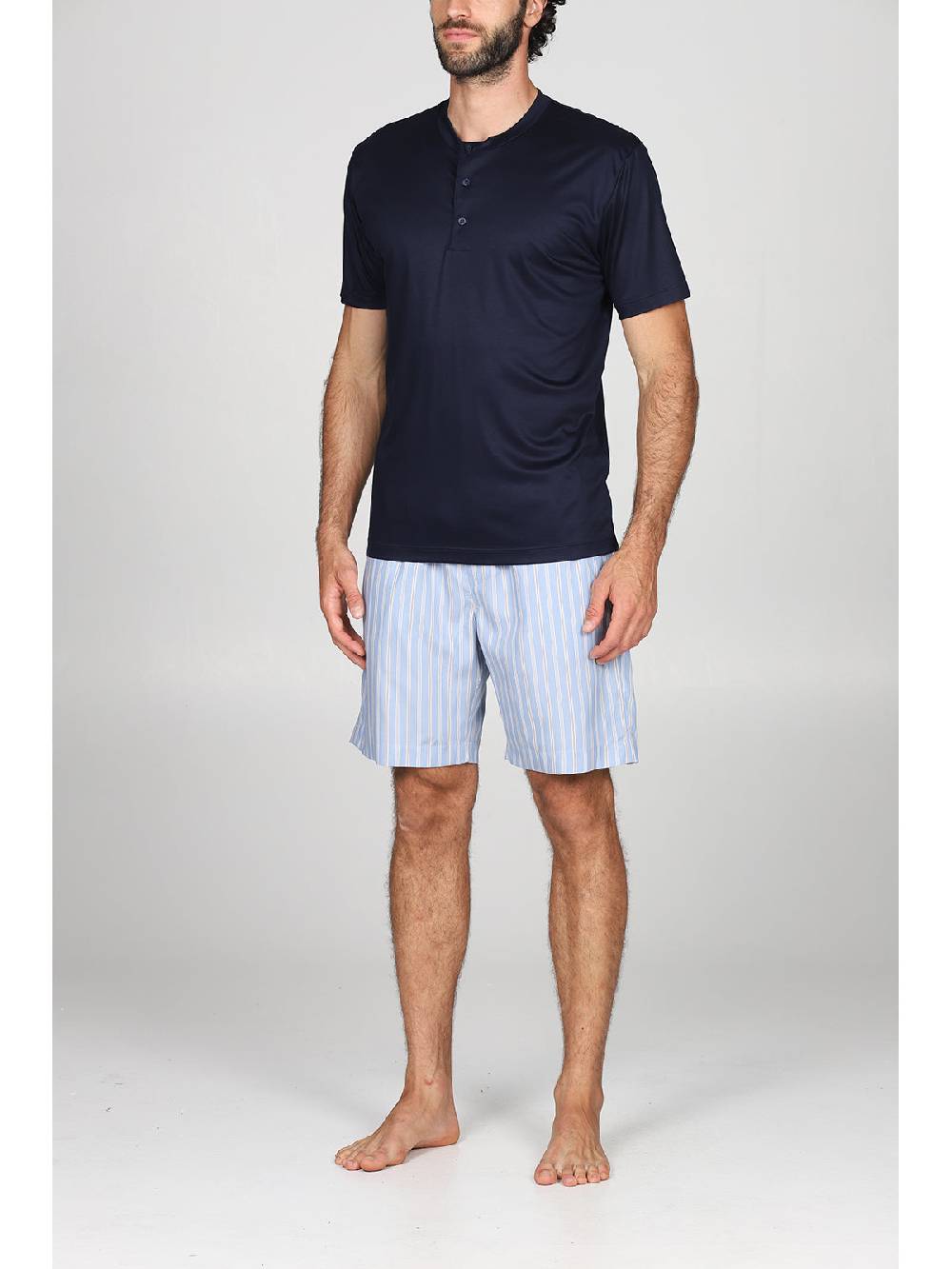 Julipet Pigiama Corto Serafino In Ricercato Lyocell, Con Pantaloncini A Righe