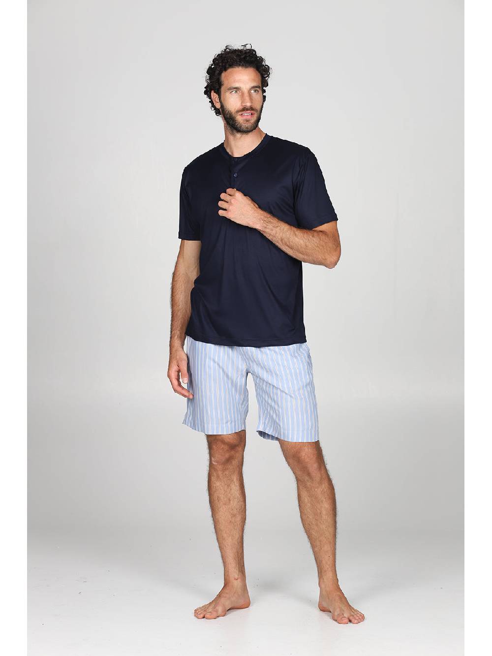 Julipet Pigiama Corto Serafino In Ricercato Lyocell, Con Pantaloncini A Righe