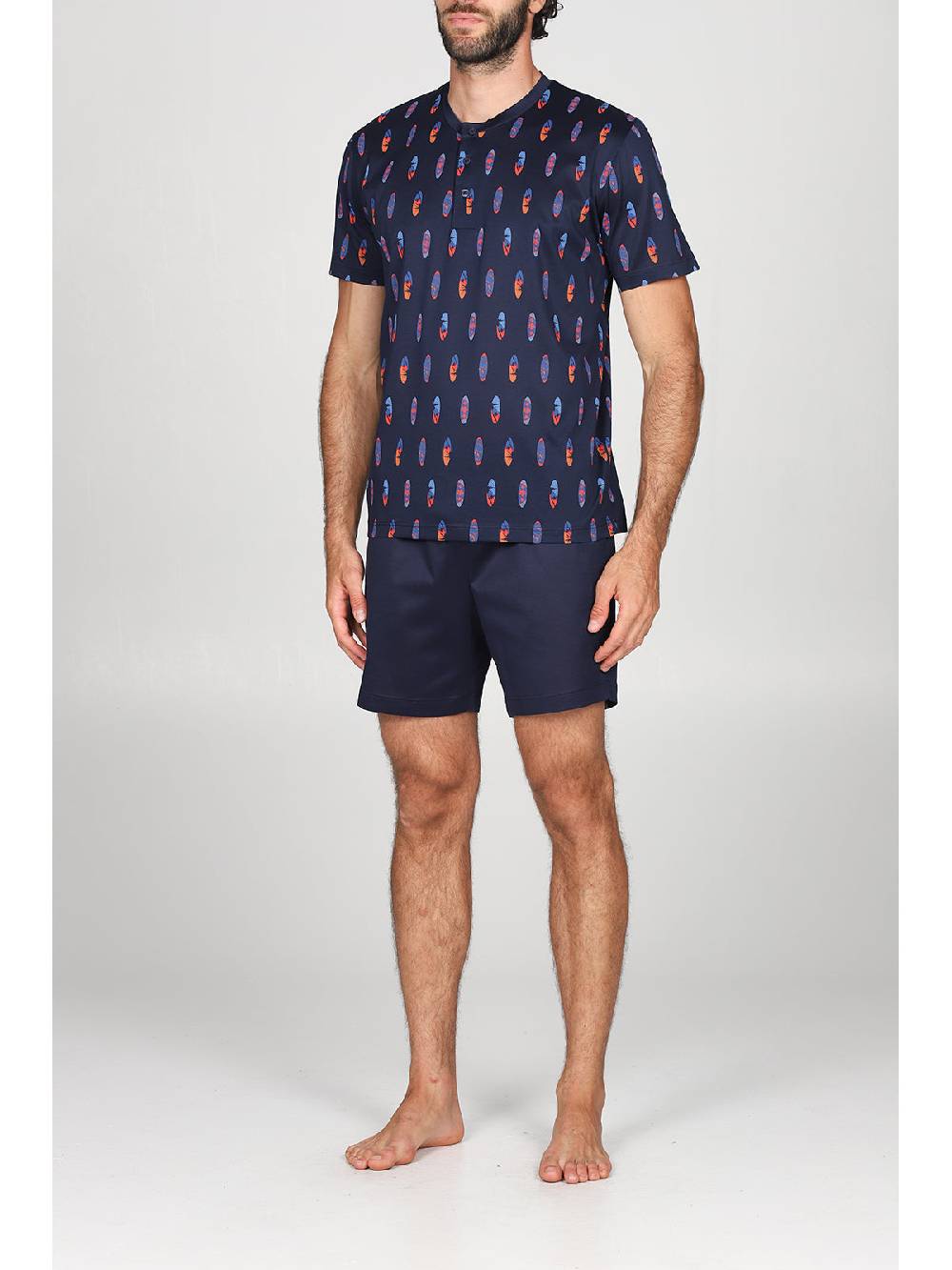 Julipet Pigiama Corto Serafino In Ricercato Puro Cotone Mercerizzato, Fantasia "surf"