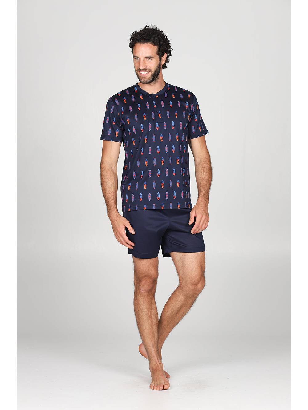 Julipet Pigiama Corto Serafino In Ricercato Puro Cotone Mercerizzato, Fantasia "surf"