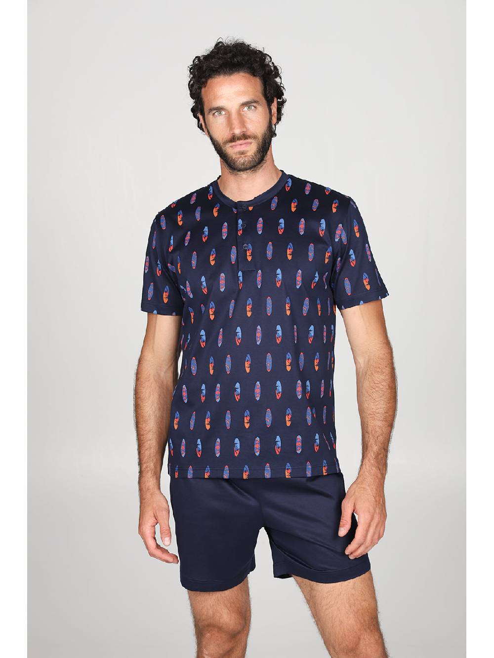 Julipet Pigiama Corto Serafino In Ricercato Puro Cotone Mercerizzato, Fantasia "surf"