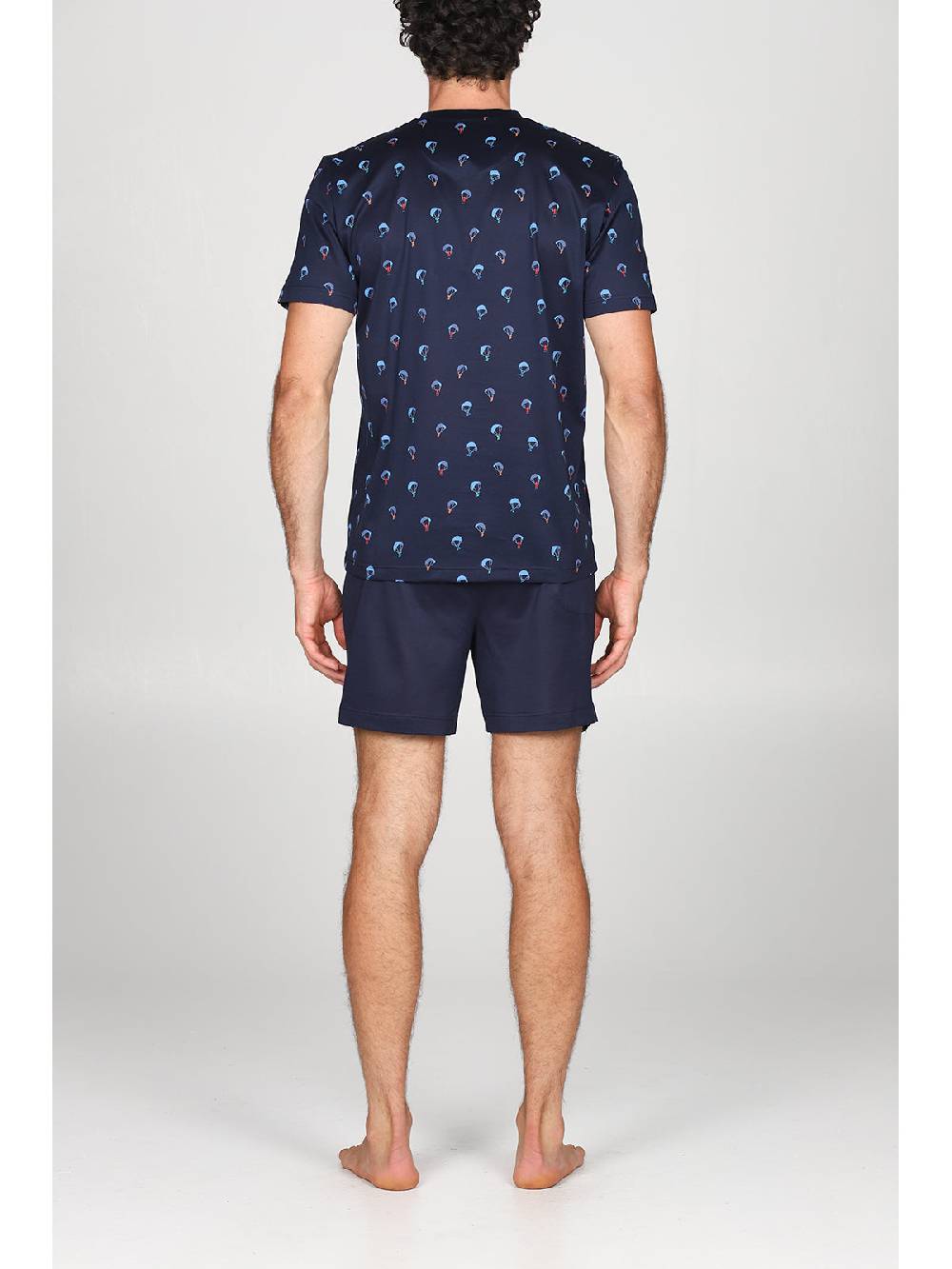 Julipet Pigiama Corto Serafino In Setoso Puro Cotone Mercerizzato Fantasia "parapendio"