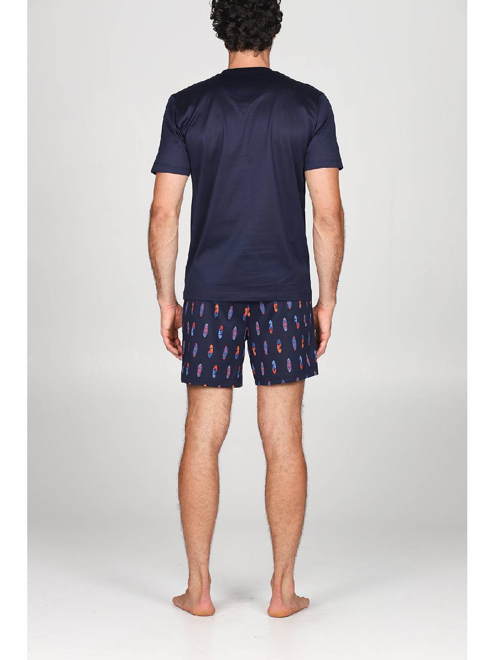 Julipet Pigiama Corto Serafino In Setoso Puro Cotone Mercerizzato Fantasia "surf" Nei Pantaloncini