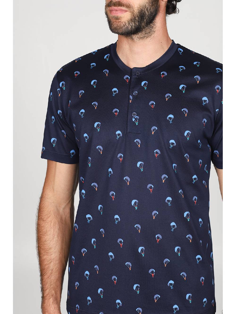 Julipet Pigiama corto serafino in setoso puro cotone mercerizzato fantasia "parapendio"