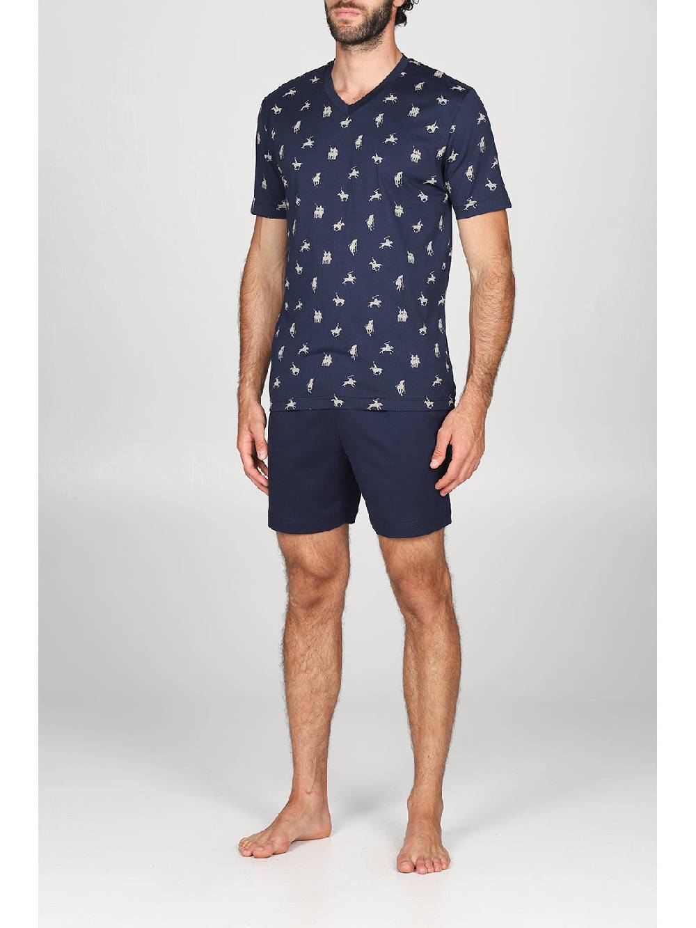 Julipet Pigiama Corto V In Leggerissimo Jersey Di Puro Cotone Fantasia "sport Polo"