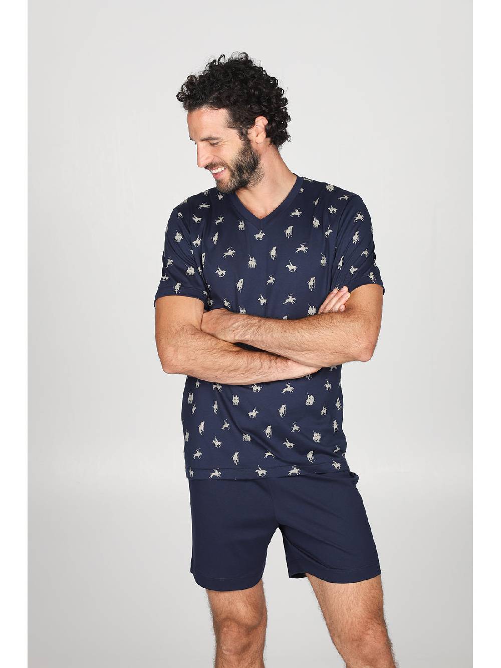 Julipet Pigiama Corto V In Leggerissimo Jersey Di Puro Cotone Fantasia "sport Polo"