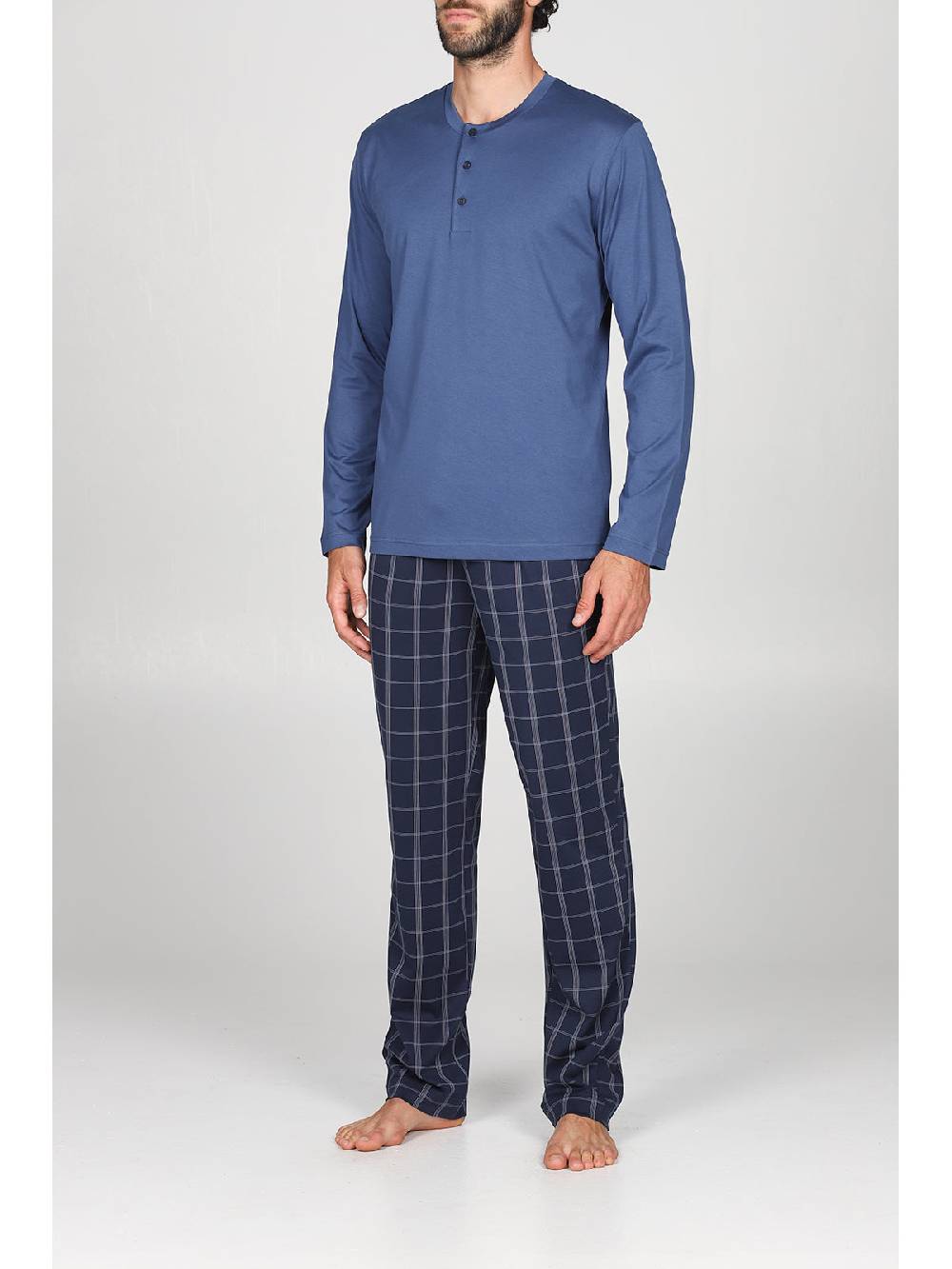 Julipet Pigiama In Leggerissimo Jersey Di Puro Cotone, Con Pantaloni Fantasia Scozzese