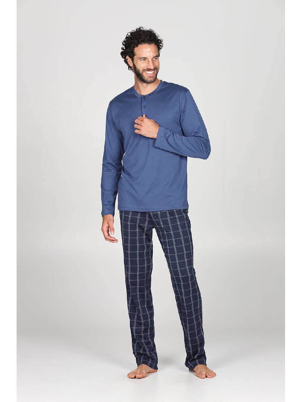 Julipet Pigiama In Leggerissimo Jersey Di Puro Cotone, Con Pantaloni Fantasia Scozzese