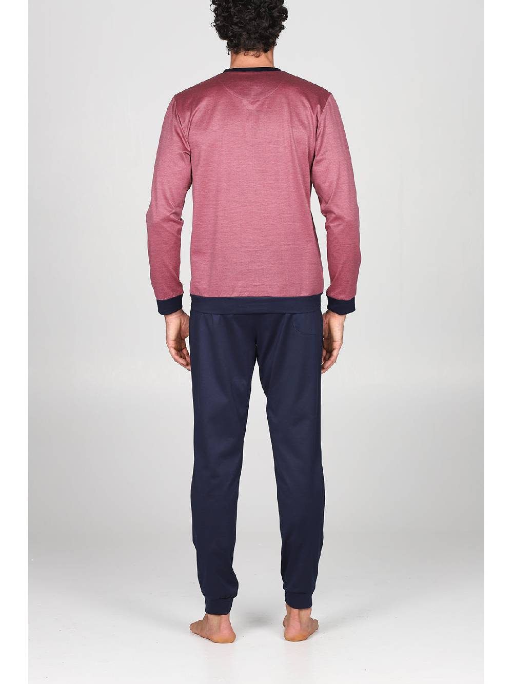 Julipet Pigiama In Pregiato 100% Filoscozia Tinto In Filo Bordeaux, Con Polsini