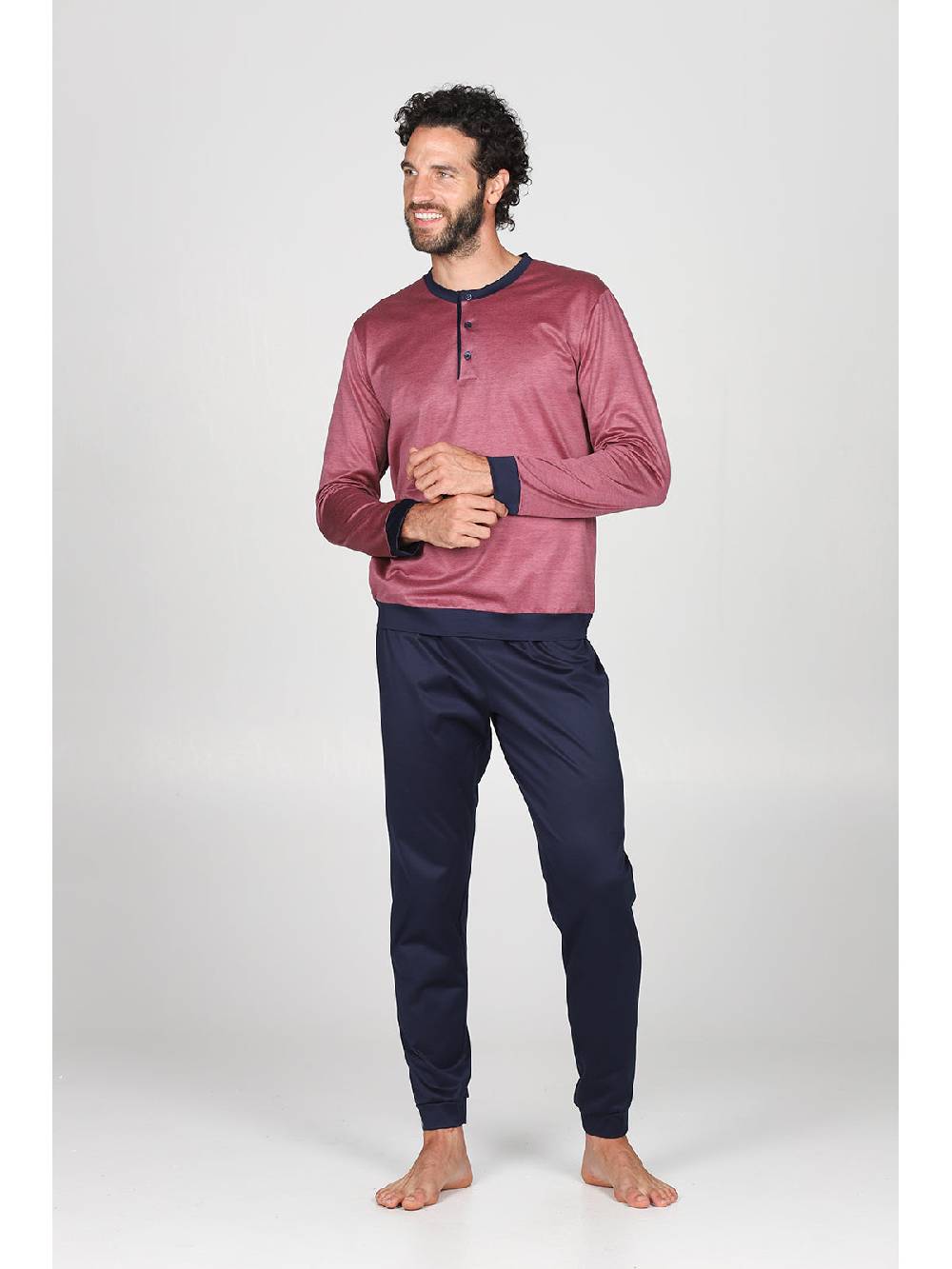 Julipet Pigiama In Pregiato 100% Filoscozia Tinto In Filo Bordeaux, Con Polsini