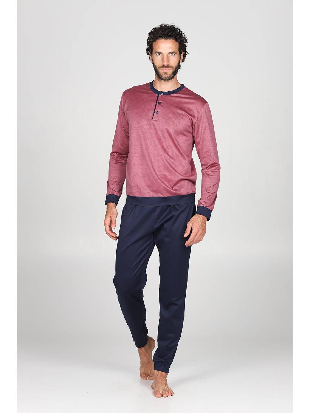 Julipet Pigiama In Pregiato 100% Filoscozia Tinto In Filo Bordeaux, Con Polsini